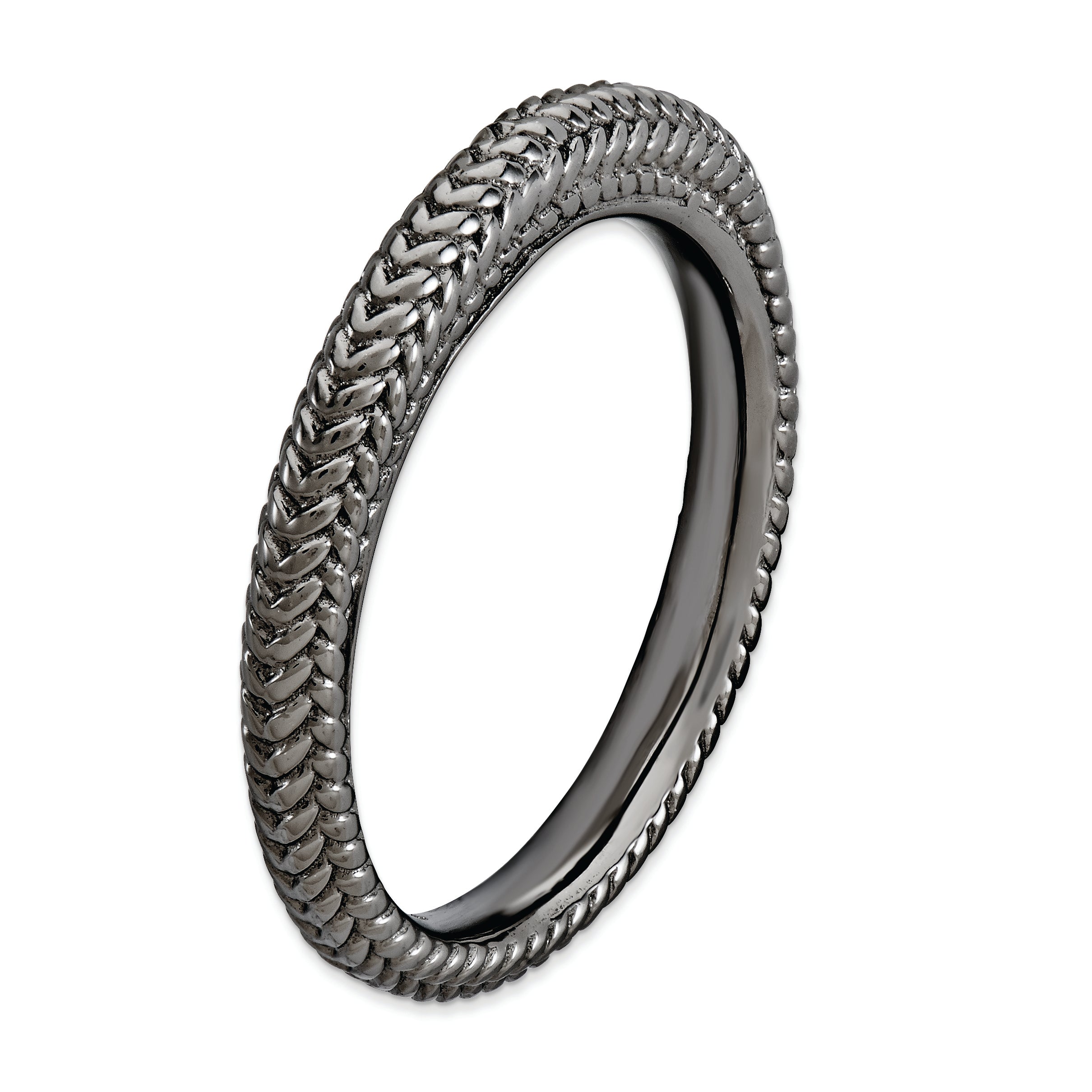 Sterling Silver Stackable Expressions Black Plated Domed Ring