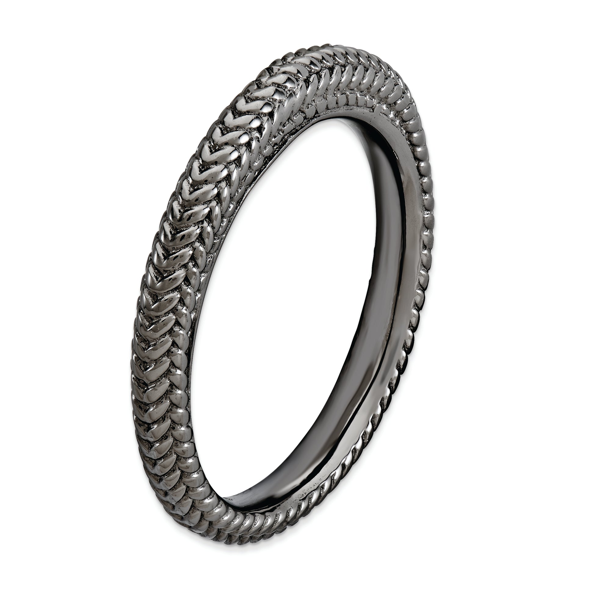 Sterling Silver Stackable Expressions Black Plated Domed Ring