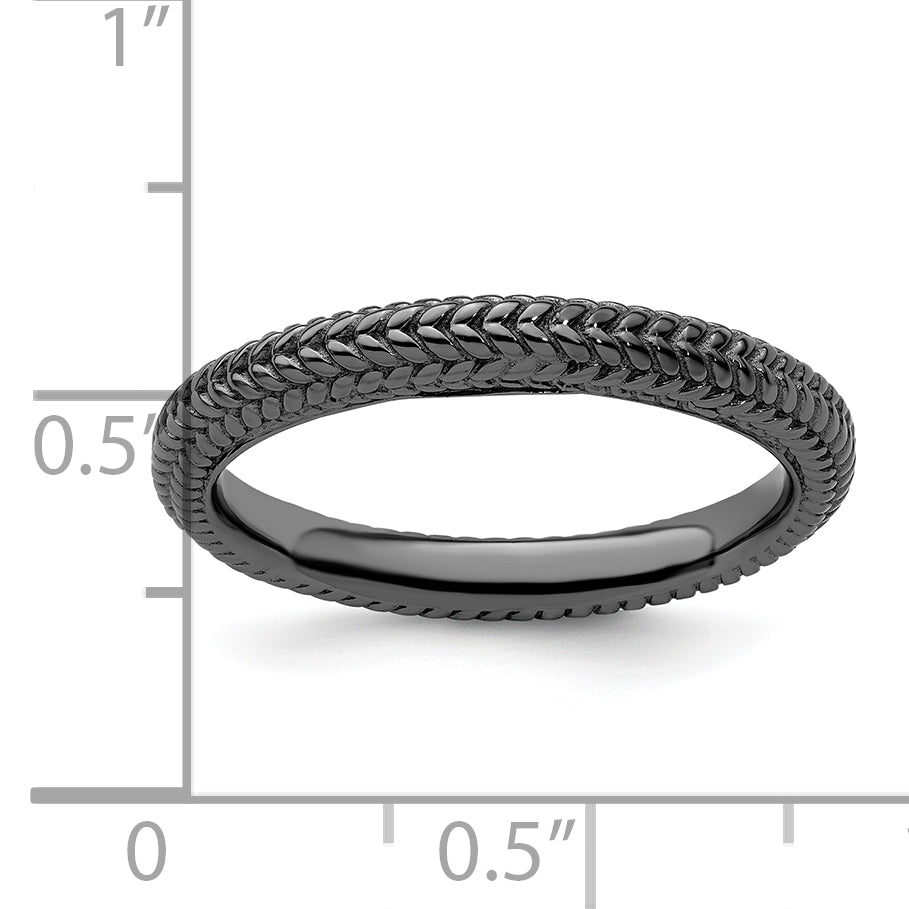 Sterling Silver Stackable Expressions Black Plated Domed Ring