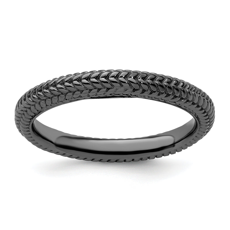 Sterling Silver Stackable Expressions Black Plated Domed Ring