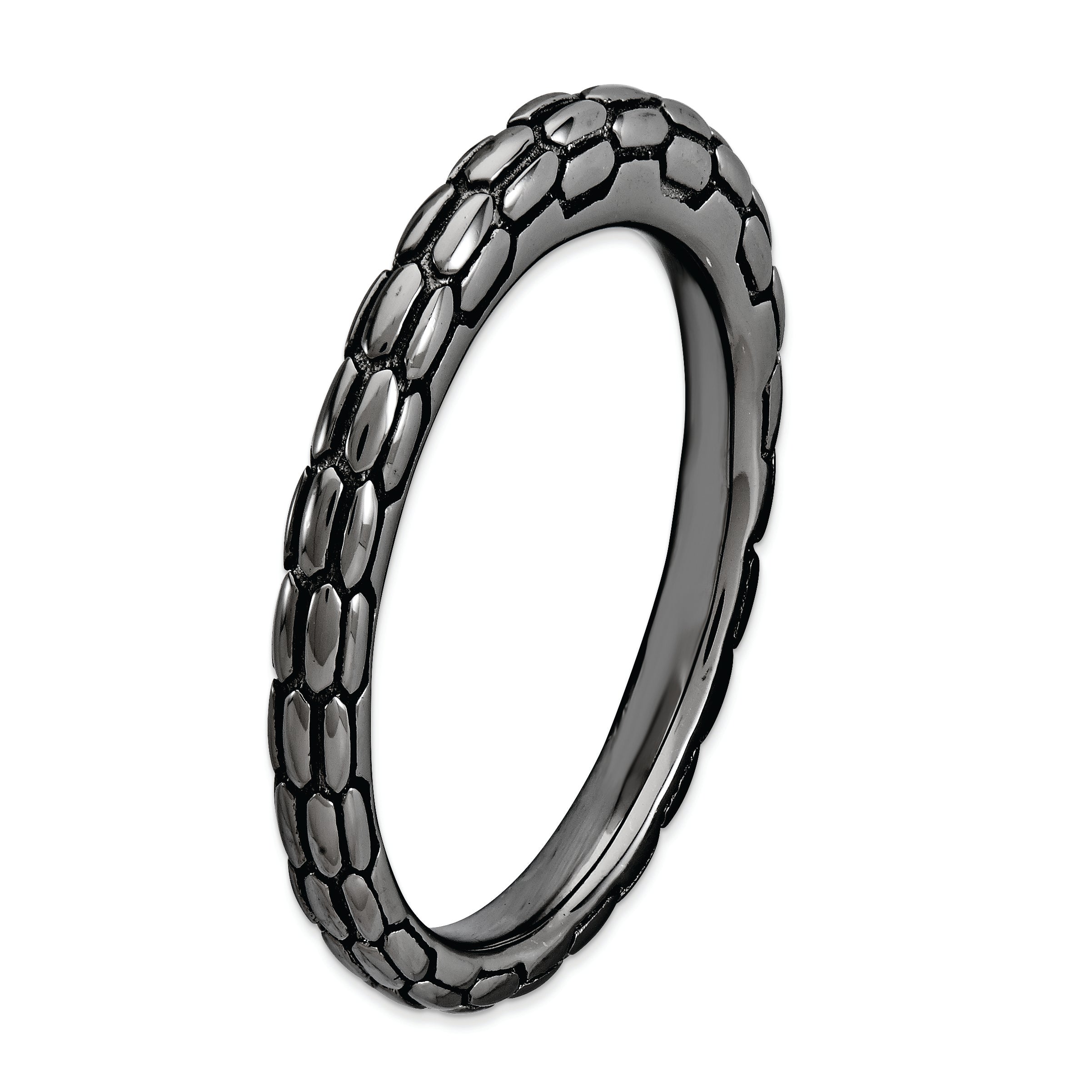 Sterling Silver Stackable Expressions Black Plated Domed Ring