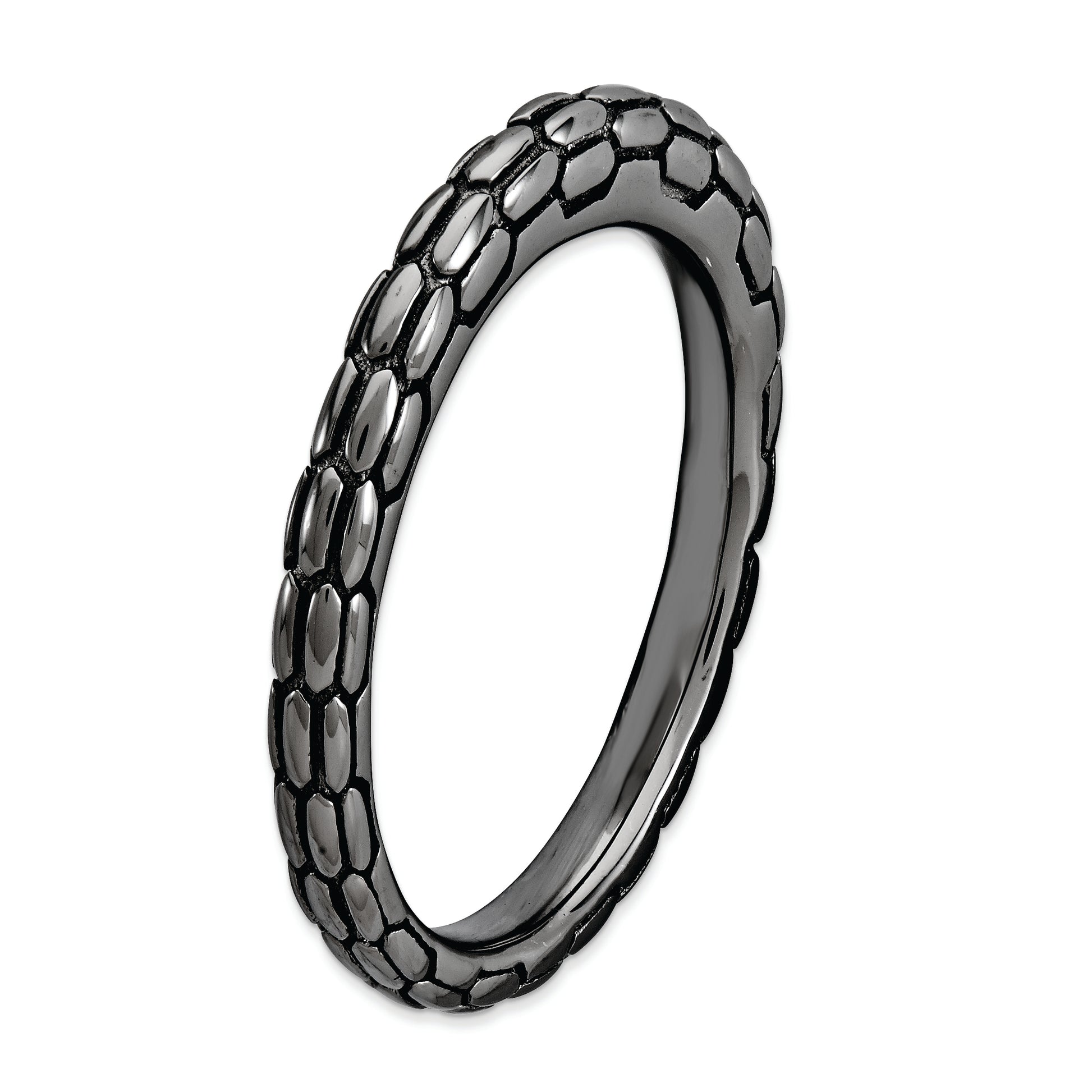 Sterling Silver Stackable Expressions Black Plated Domed Ring