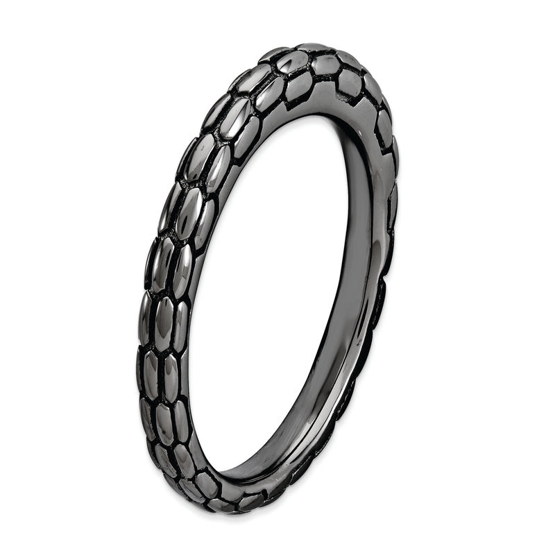 Sterling Silver Stackable Expressions Black Plated Domed Ring