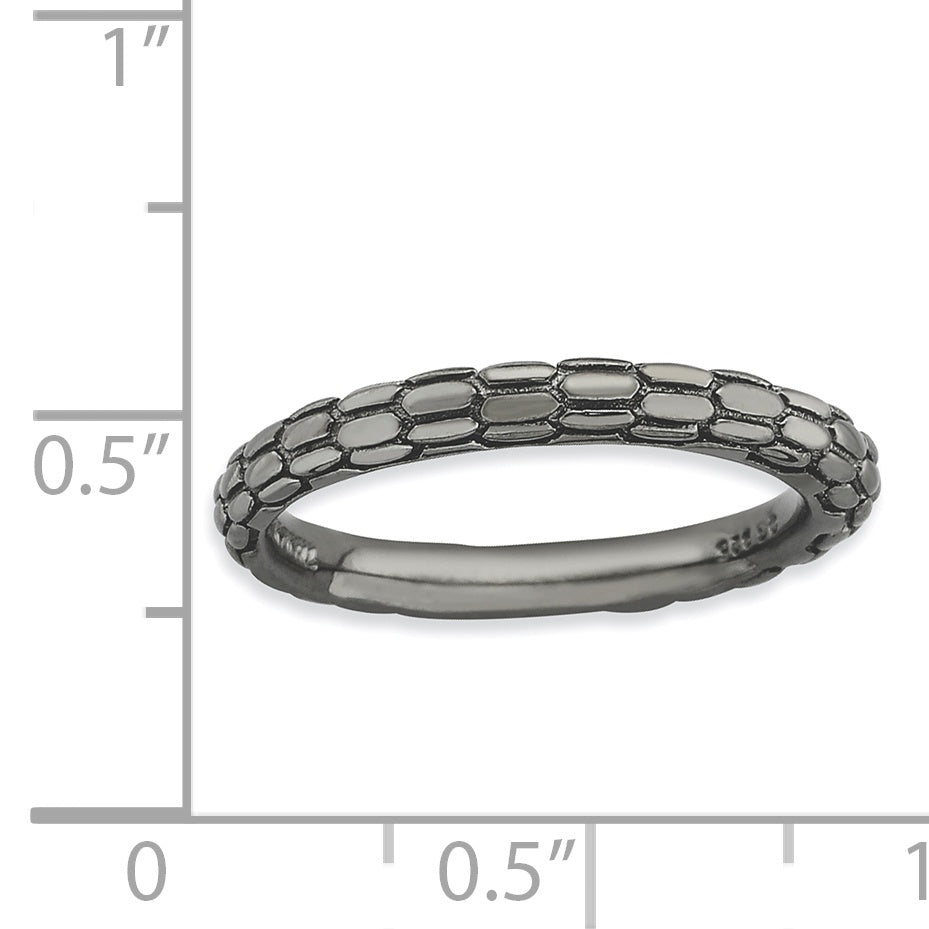 Sterling Silver Stackable Expressions Black Plated Domed Ring