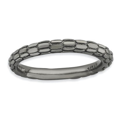 Sterling Silver Stackable Expressions Black Plated Domed Ring