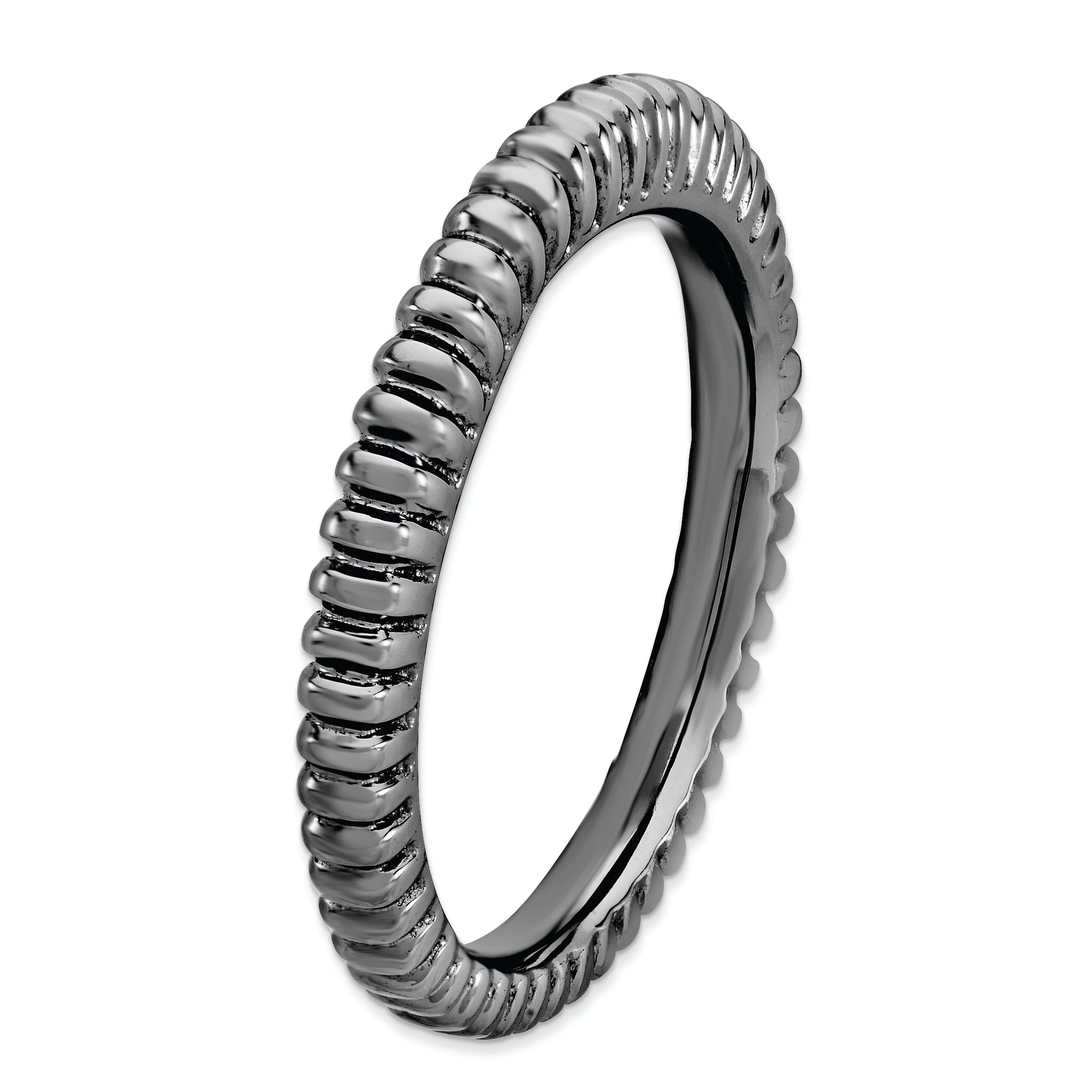 Sterling Silver Stackable Expressions Black Plated Domed Ring
