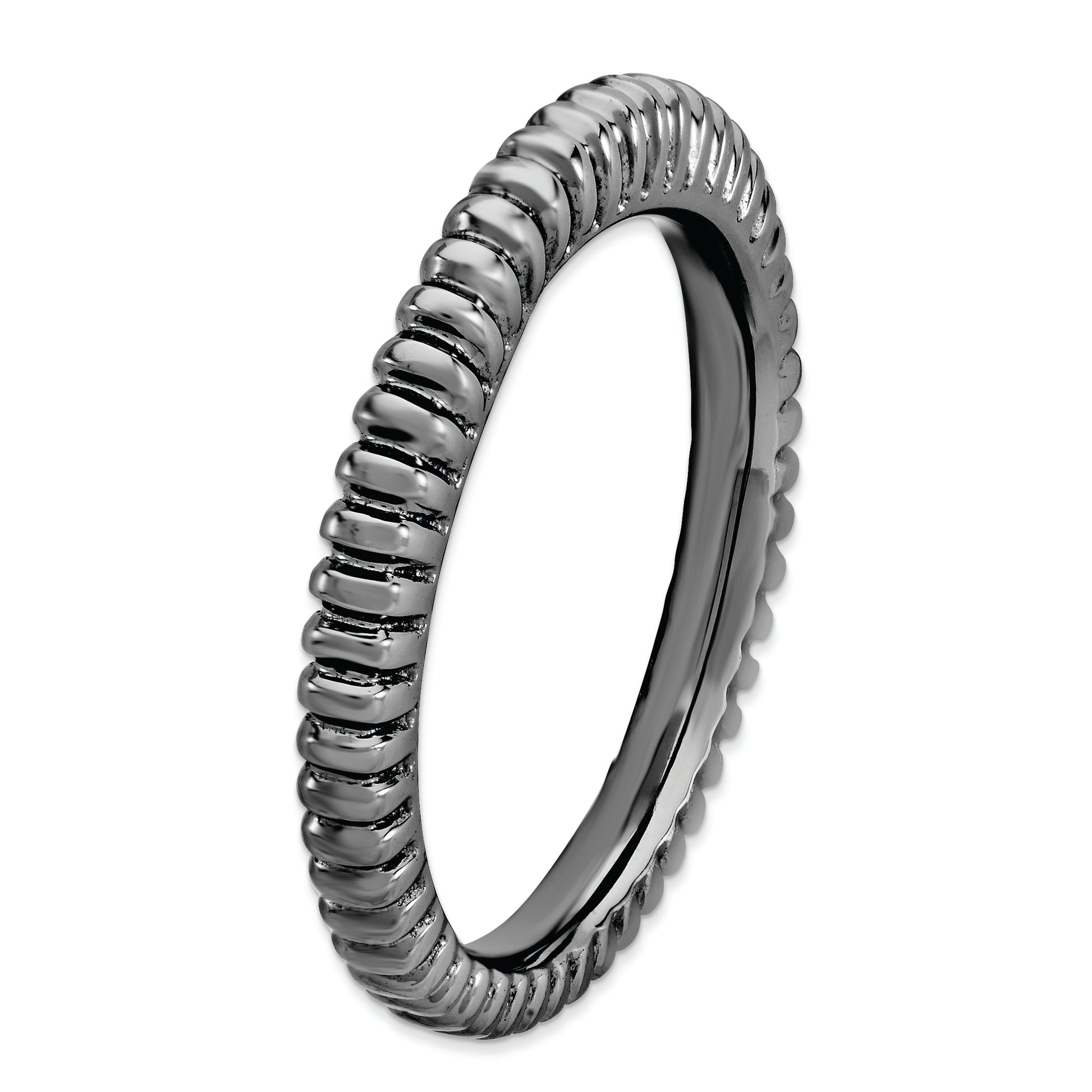 Sterling Silver Stackable Expressions Black Plated Domed Ring