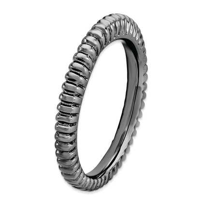 Sterling Silver Stackable Expressions Black Plated Domed Ring