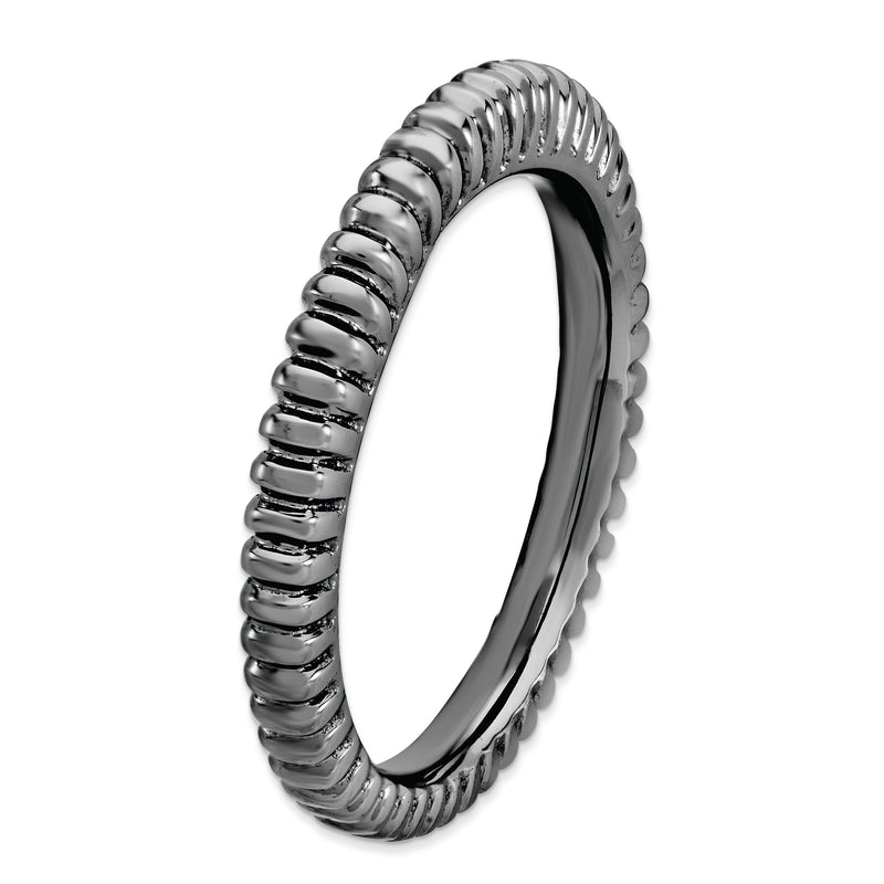 Sterling Silver Stackable Expressions Black Plated Domed Ring