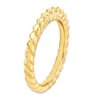 Sterling Silver Stackable Expressions Gold Plated Domed Ring (Size 8 Only)