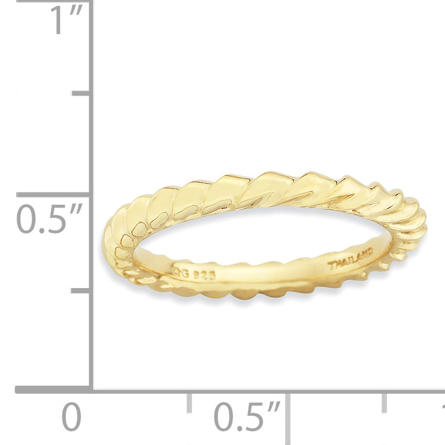 Sterling Silver Stackable Expressions Gold Plated Domed Ring (Size 8 Only)