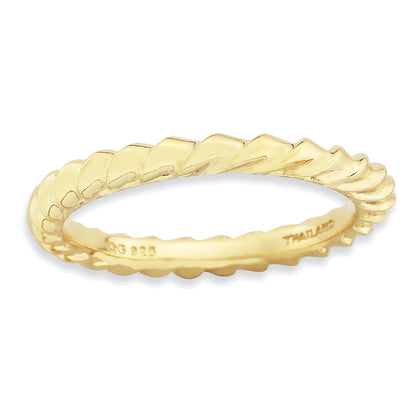 Sterling Silver Stackable Expressions Gold Plated Domed Ring (Size 8 Only)