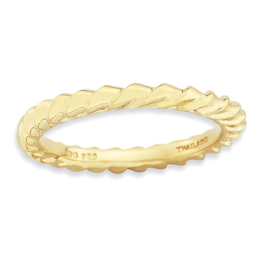Sterling Silver Stackable Expressions Gold Plated Domed Ring (Size 8 Only)