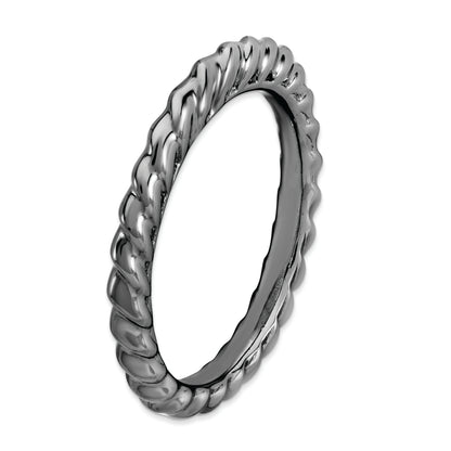 Sterling Silver Stackable Expressions Black Plated Domed Ring