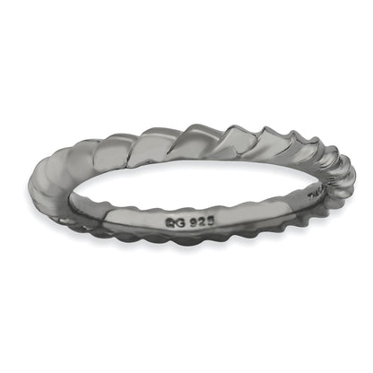 Sterling Silver Stackable Expressions Black Plated Domed Ring