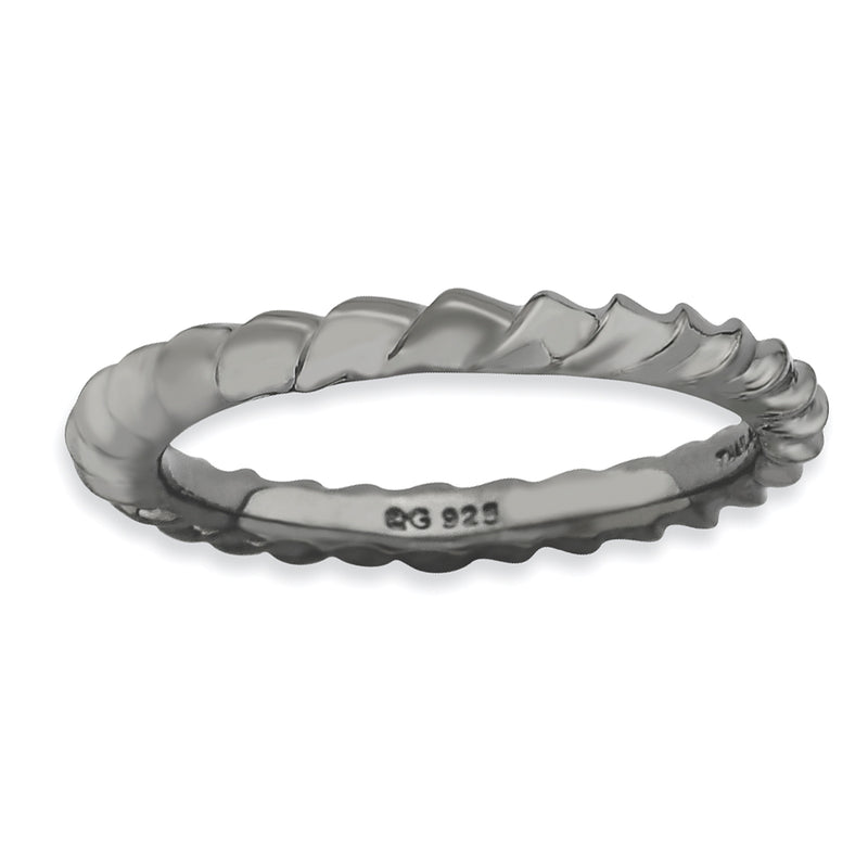 Sterling Silver Stackable Expressions Black Plated Domed Ring