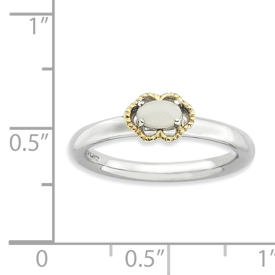 Sterling Silver & 14K Stackable Expressions White Agate Polished Ring