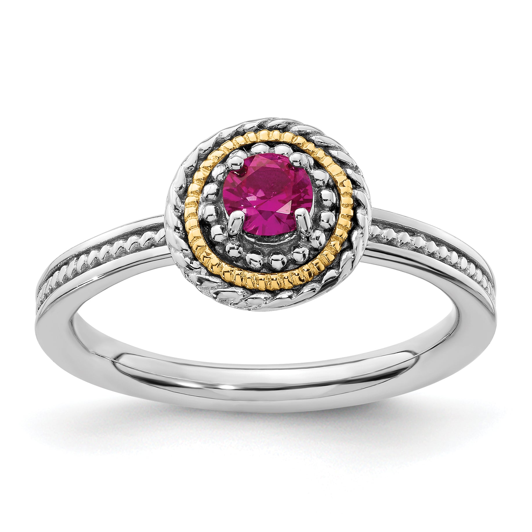 14K/Silver Two Tone Sterling Silver & 14K Stackable Expressions Created Ruby Ring