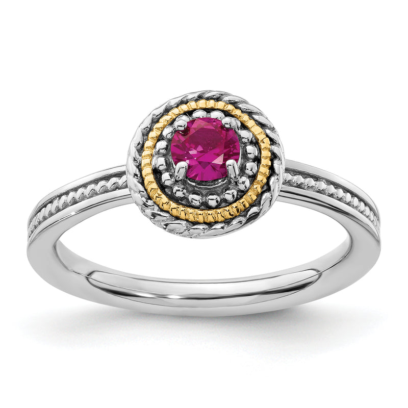 14K/Silver Two Tone Sterling Silver & 14K Stackable Expressions Created Ruby Ring