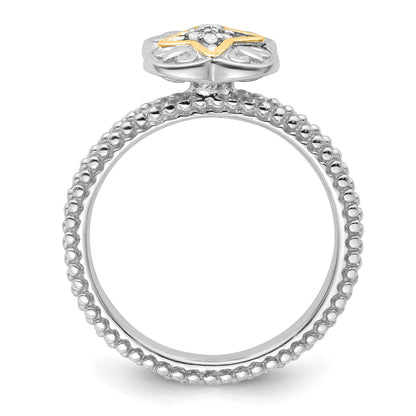 14K/Silver Two Tone Sterling Silver & 14K Stackable Expressions Diamond Ring (Size 5 Only)