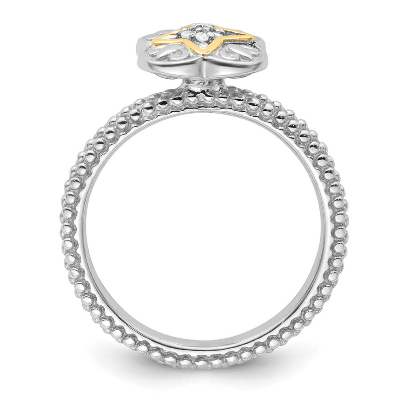 14K/Silver Two Tone Sterling Silver & 14K Stackable Expressions Diamond Ring (Size 5 Only)