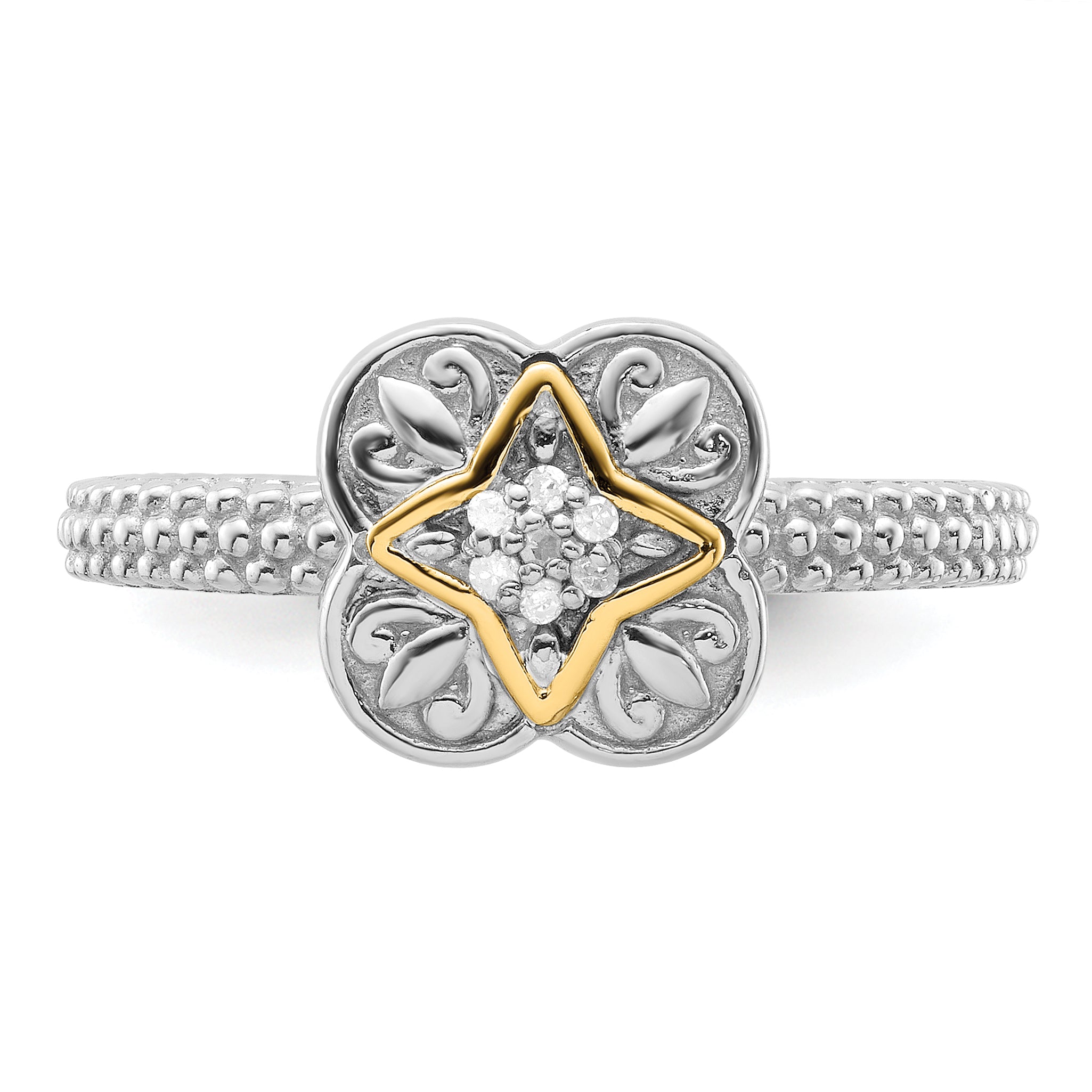 14K/Silver Two Tone Sterling Silver & 14K Stackable Expressions Diamond Ring (Size 5 Only)