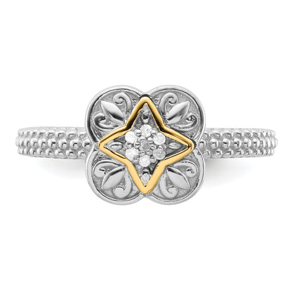 14K/Silver Two Tone Sterling Silver & 14K Stackable Expressions Diamond Ring (Size 5 Only)