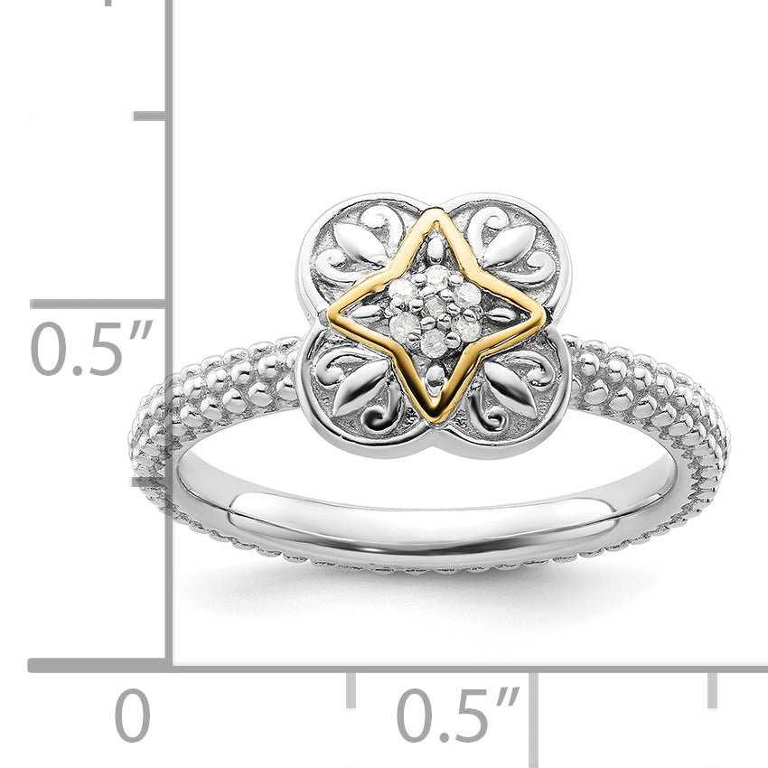 14K/Silver Two Tone Sterling Silver & 14K Stackable Expressions Diamond Ring (Size 5 Only)