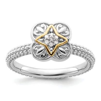 14K/Silver Two Tone Sterling Silver & 14K Stackable Expressions Diamond Ring (Size 5 Only)