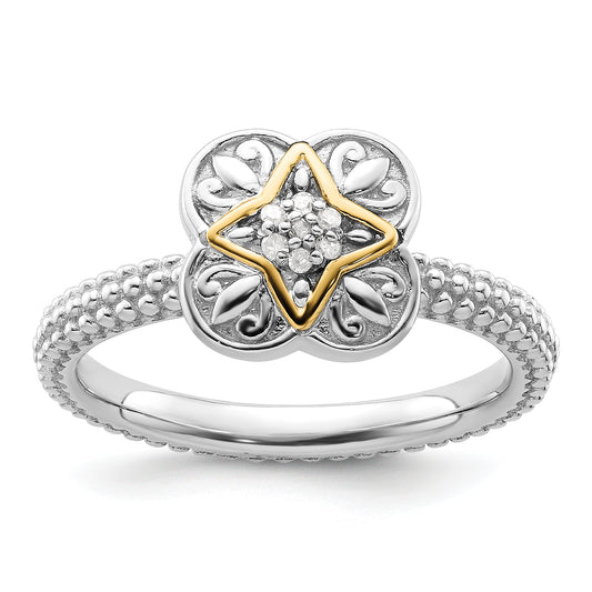 14K/Silver Two Tone Sterling Silver & 14K Stackable Expressions Diamond Ring (Size 5 Only)
