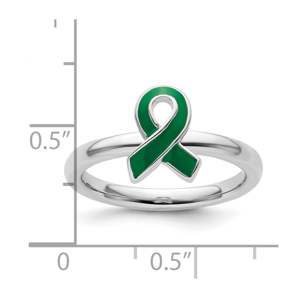 Sterling Silver Stackable Expressions Green Enameled Awareness Ribbon Ring