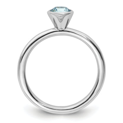 Sterling Silver Stackable Expressions High 5mm March Crystal Ring