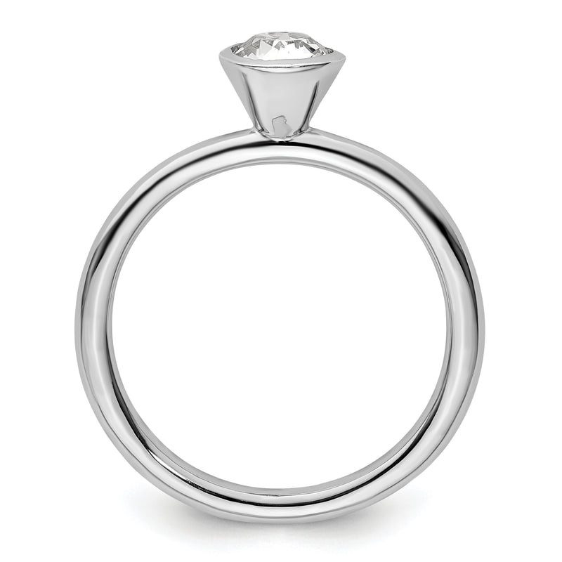 Sterling Silver Stackable Expressions High 5mm April Crystal Ring