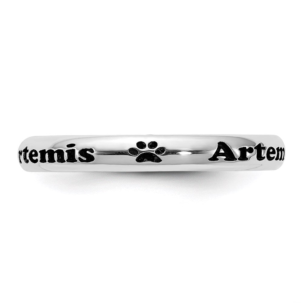 Sterling Silver Ss Rh Plt Stackable Expressions Personalized W/ Paw Print Ring