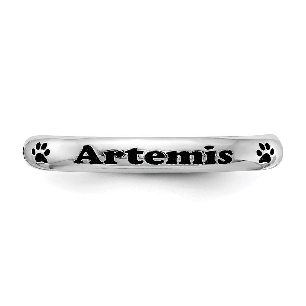 Sterling Silver Ss Rh Plt Stackable Expressions Personalized W/ Paw Print Ring