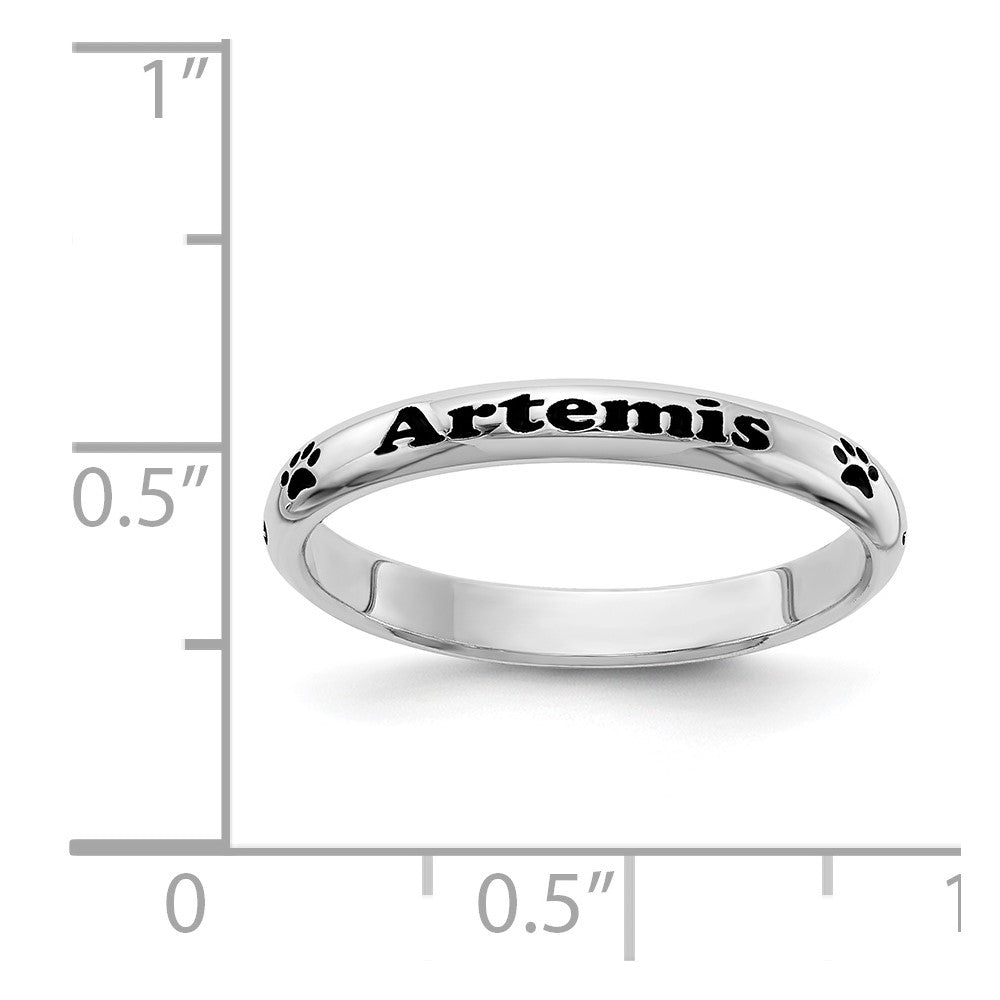 Sterling Silver Ss Rh Plt Stackable Expressions Personalized W/ Paw Print Ring