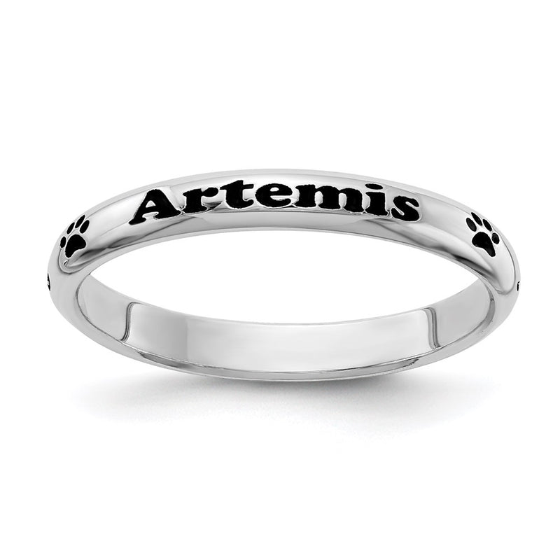 Sterling Silver Ss Rh Plt Stackable Expressions Personalized W/ Paw Print Ring