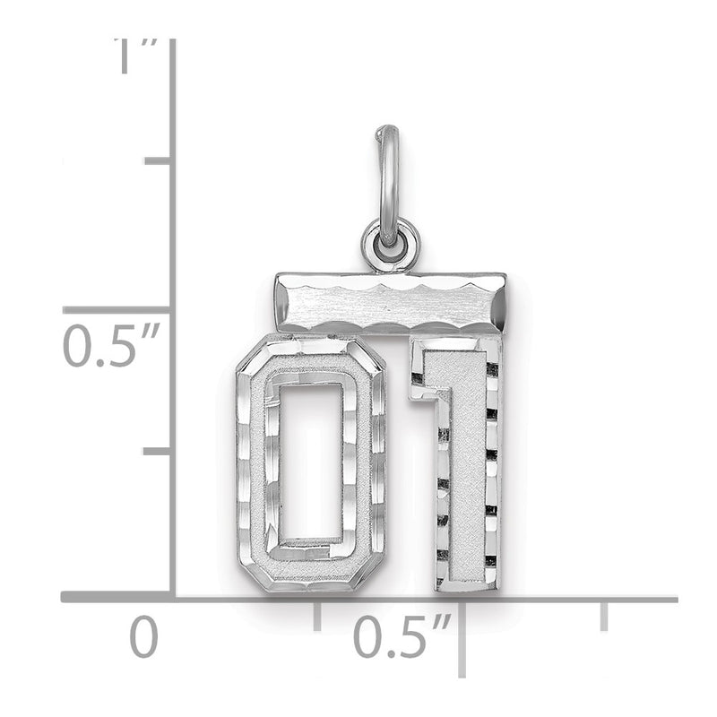 Sterling Silver Rhodium-Plated Small Diamond-Cut #01 Charm