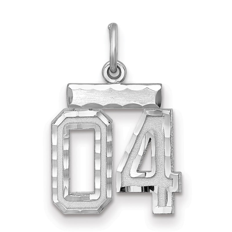 Sterling Silver Rhodium-Plated Small Diamond-Cut #04 Charm