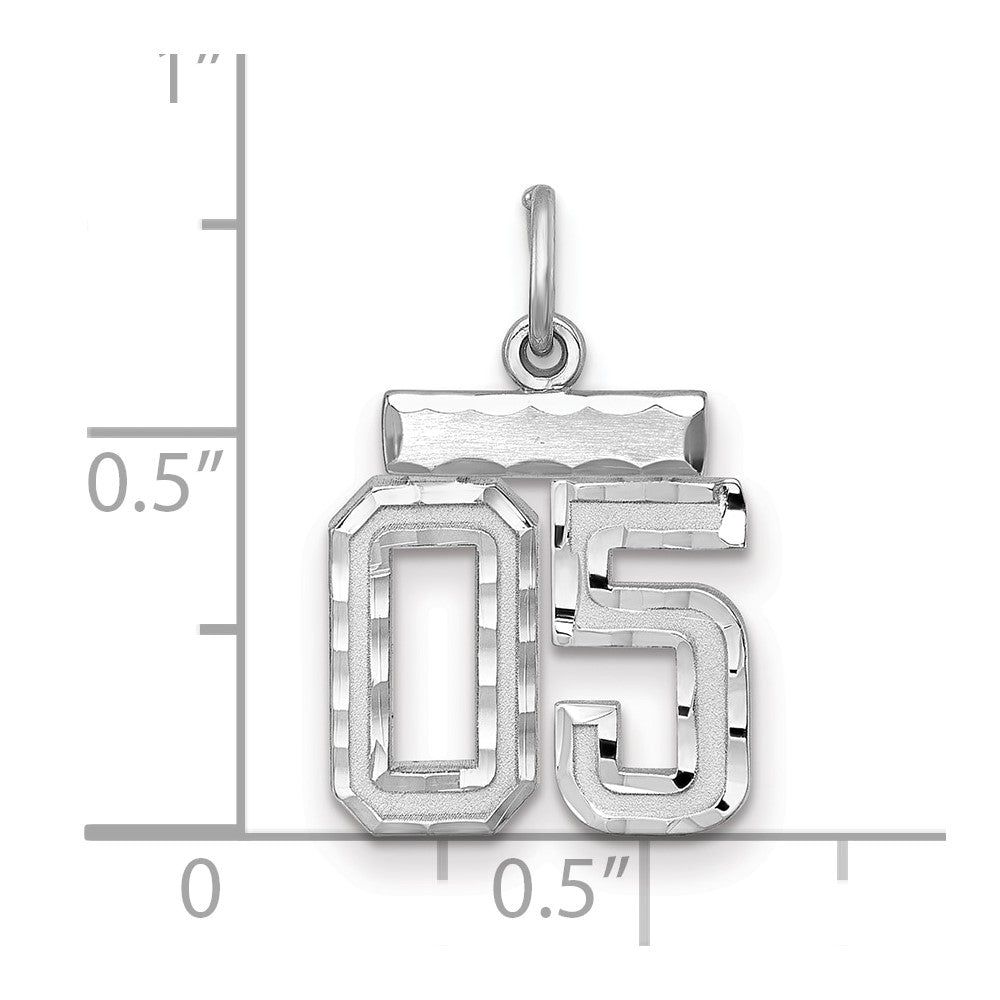 Sterling Silver Rhodium-Plated Small Diamond-Cut #05 Charm
