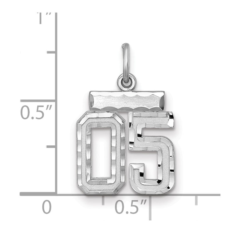 Sterling Silver Rhodium-Plated Small Diamond-Cut #05 Charm