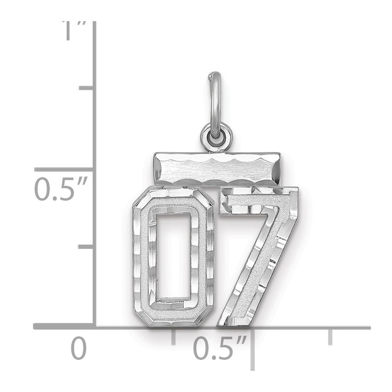 Sterling Silver Rhodium-Plated Small Diamond-Cut #07 Charm
