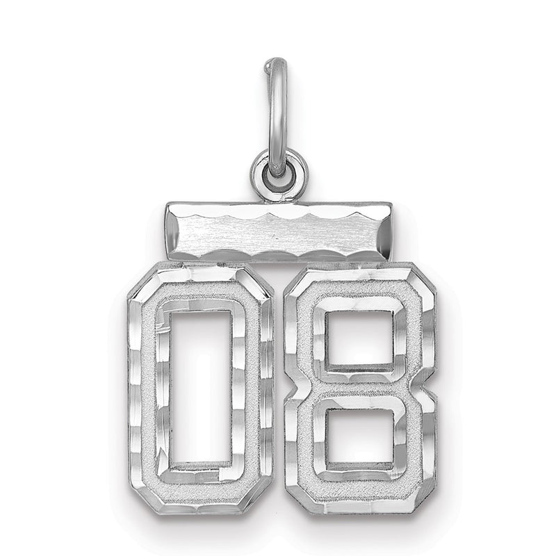 Sterling Silver Rhodium-Plated Small Diamond-Cut #08 Charm