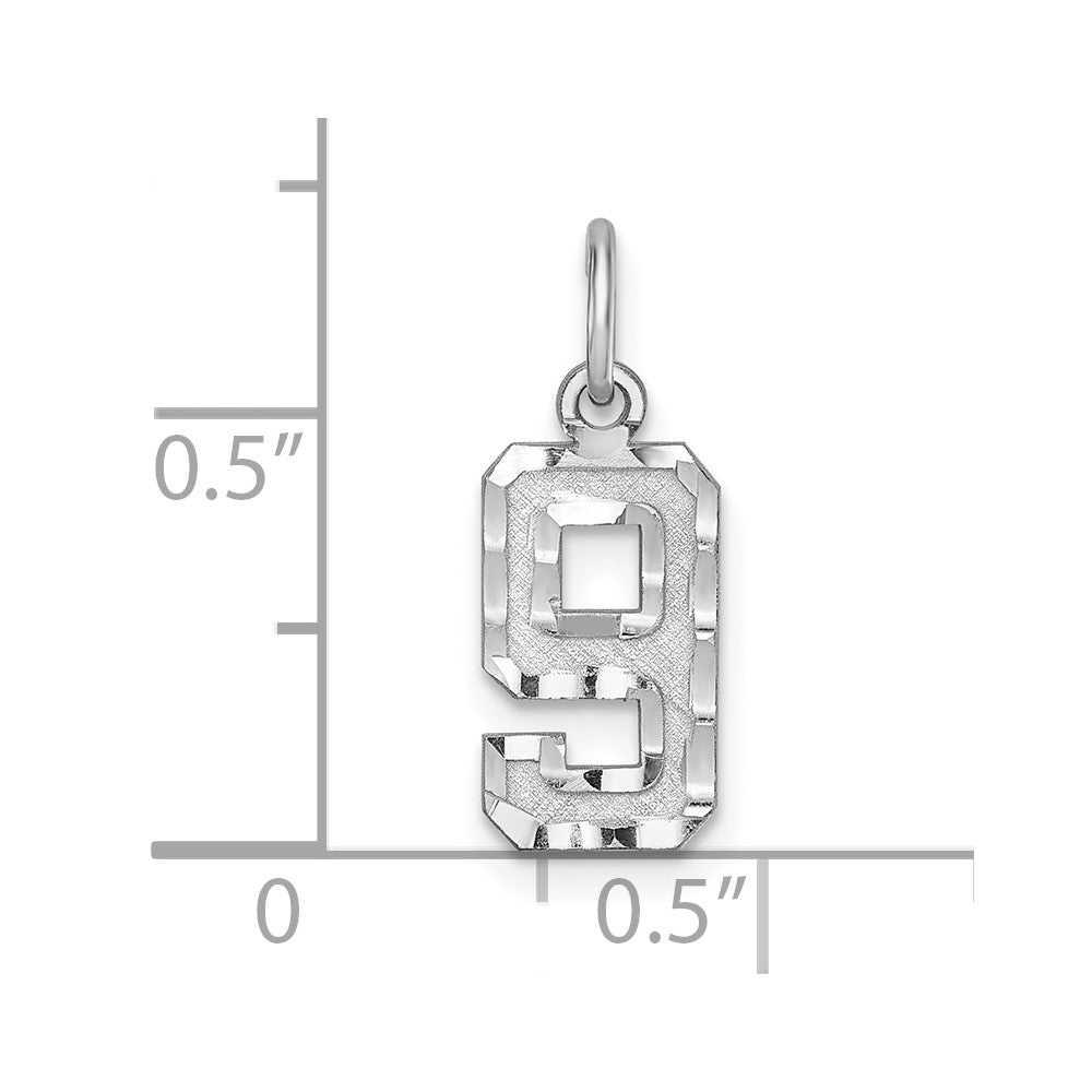 Sterling Silver Rhodium-Plated Diamond-Cut #9 Charm