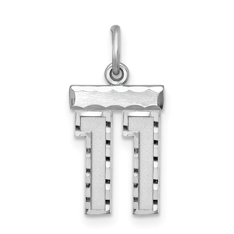 Sterling Silver Rhodium-Plated Diamond-Cut #11 Charm