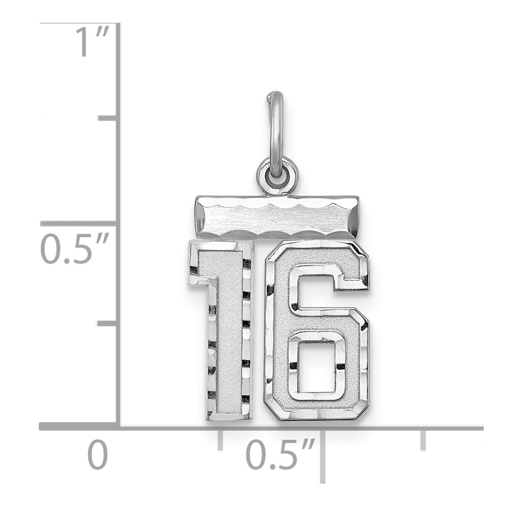 Sterling Silver Rhodium-Plated Diamond-Cut #16 Charm
