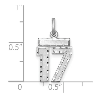 Sterling Silver Rhodium-Plated Diamond-Cut #17 Charm