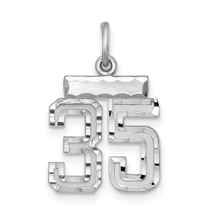 Sterling Silver Rhodium-Plated Diamond-Cut #35 Charm
