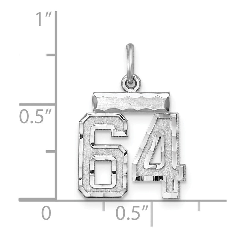 Sterling Silver Rhodium-Plated Diamond-Cut #64 Charm