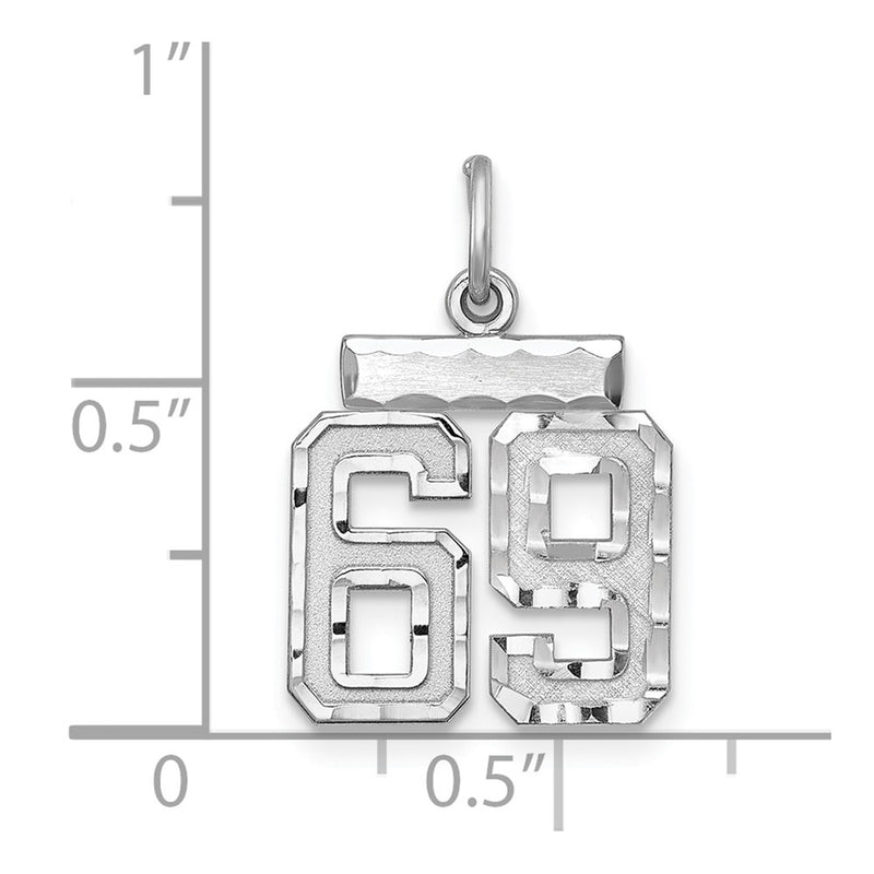 Sterling Silver Rhodium-Plated Diamond-Cut #69 Charm